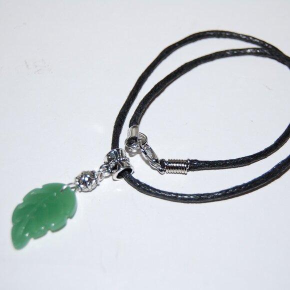 Jade Pendant Necklace,Jade Leaf Pendant Cord Necklace,Jade Necklace - Picture 3 of 3